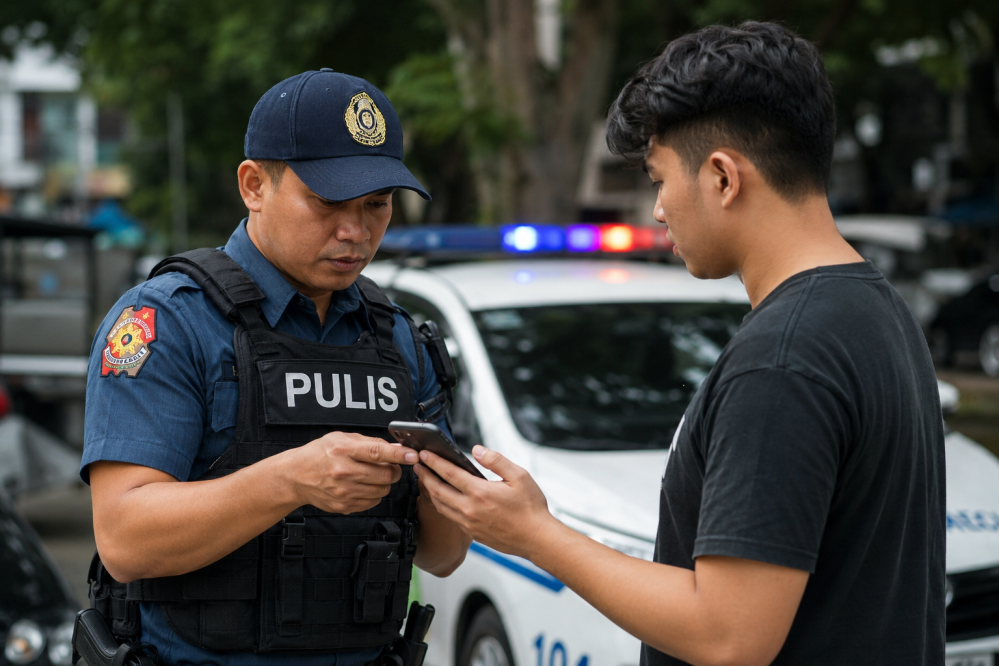 policeman check phone ph